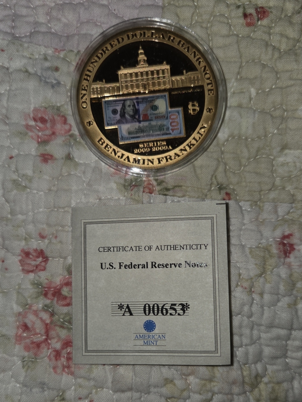 Benjamin Franklin Commemorative Coin - Gold & Black